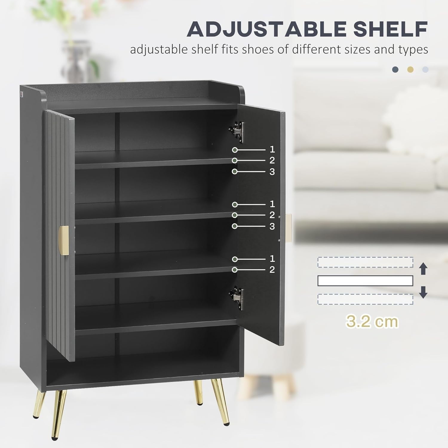 Modern 15-Pair Shoe Cabinet with Adjustable Shelves & Storage, 100x60x33cm Grey
