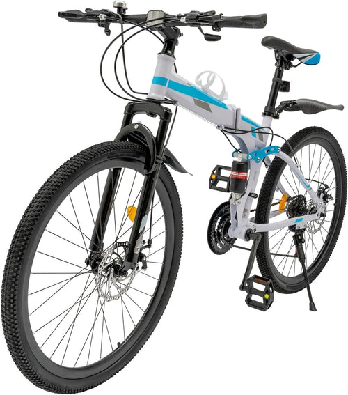 26" Folding Mountain Bike 21 Speed Dual Disc Full Suspension Trail MTB