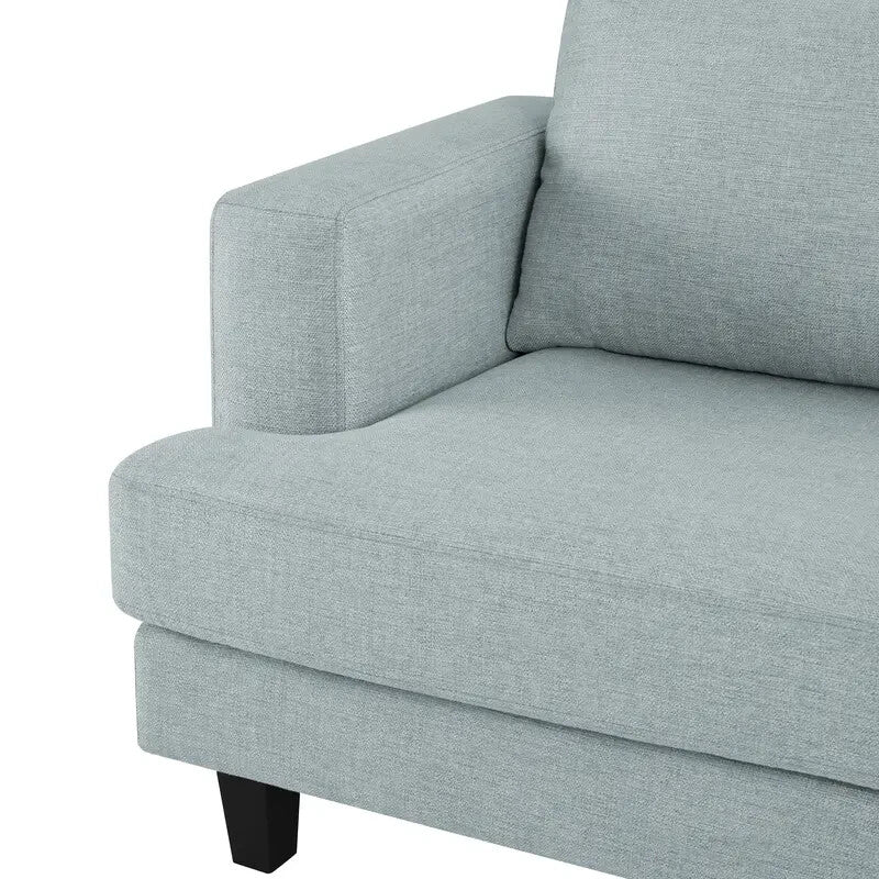 Pale Blue 3 Seater Linen Sofa Modern Fabric Couch with Cushions & Arms