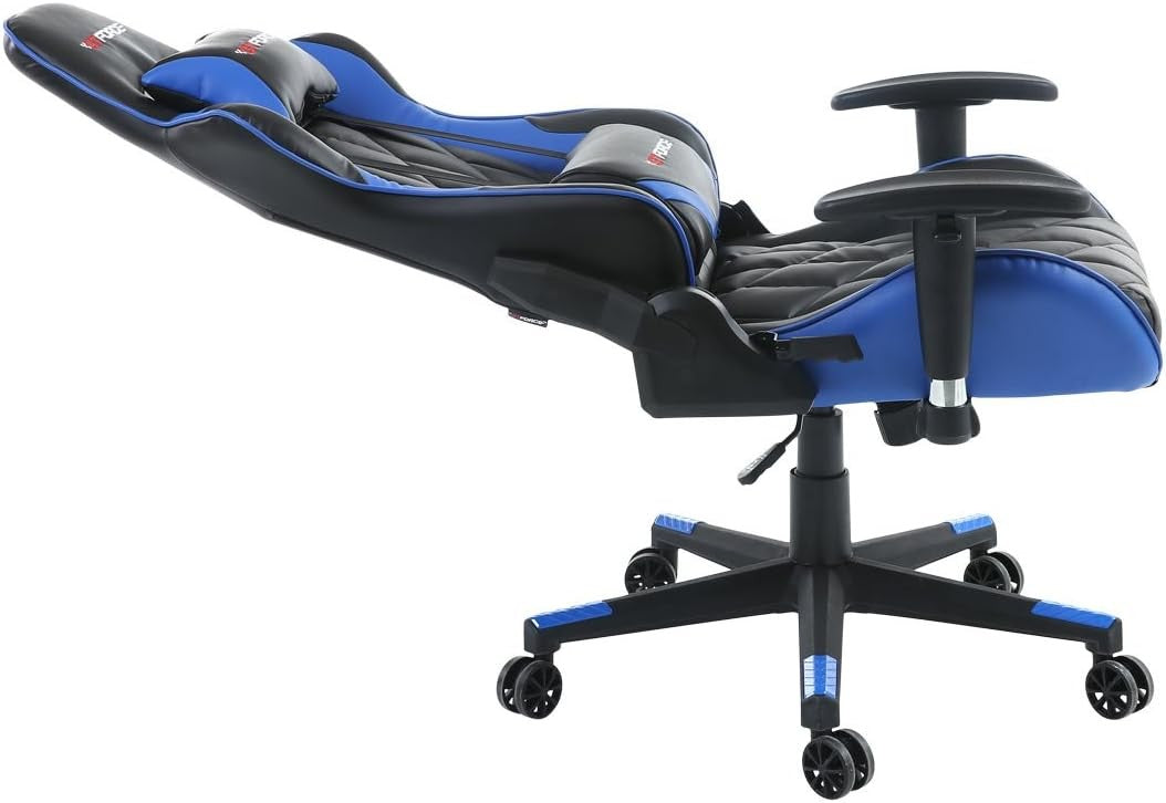 Reclining Gaming Chair Faux Leather Swivel High Back Blue