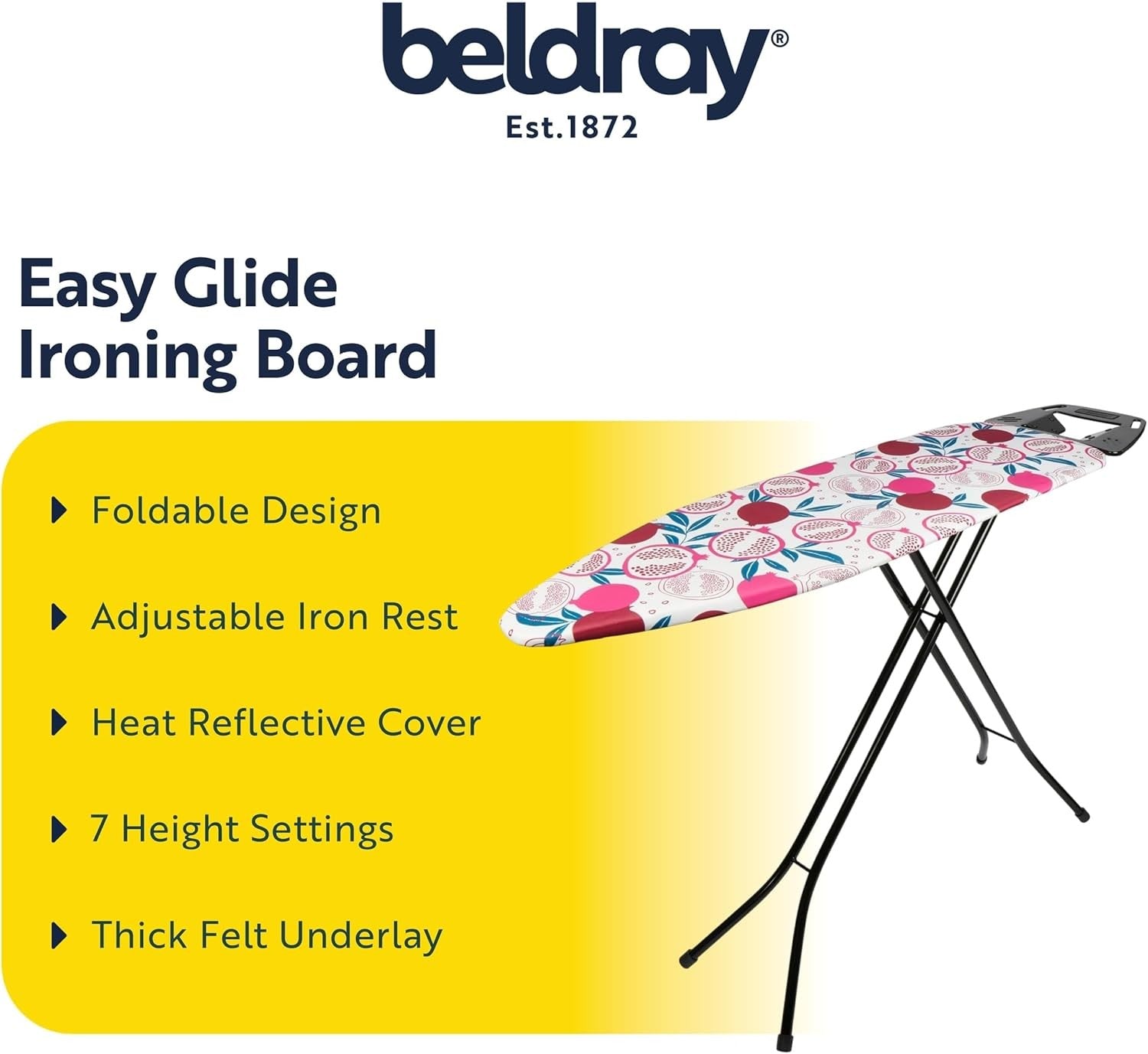 Adjustable Folding Ironing Board 122x38cm Heat Reflective Red Pattern