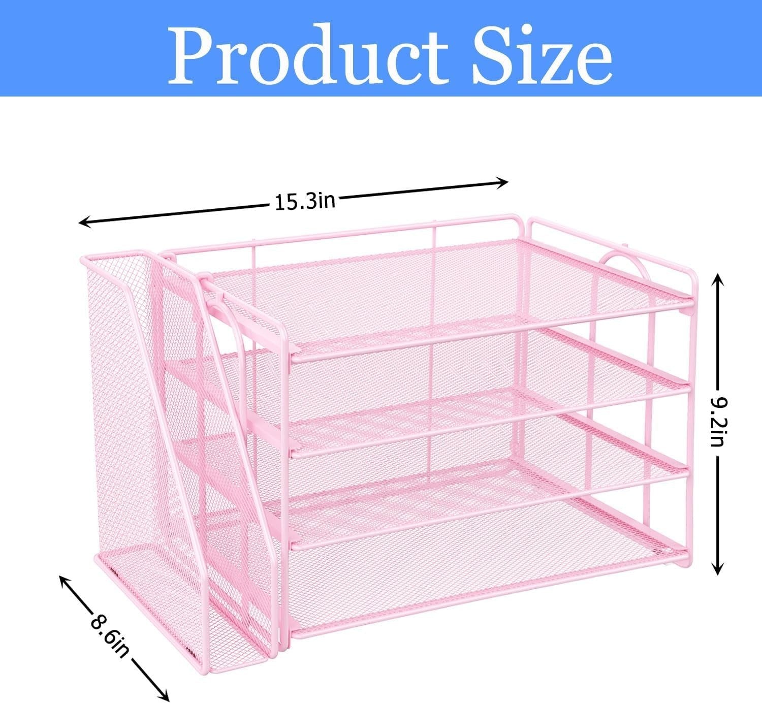 4-Tier Desk Organizer with Magazine Holder | Metal File & Paper Storage.