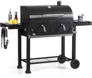 XXL Charcoal BBQ Grill with Side Tables & Thermometer | Large Outdoor Smoker