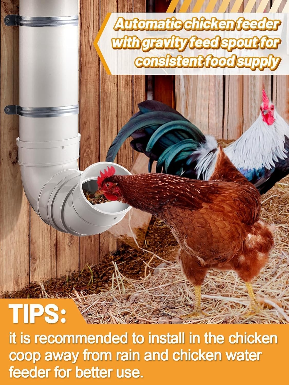 Automatic Chicken Feeder No Waste 6.6lb PVC Wall Mount
