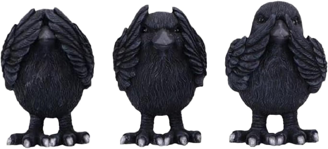 Three Wise Raven Figurines Resin 8.7cm Gothic Ornament Set Home Decor Gift