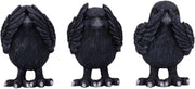 Three Wise Raven Figurines Resin 8.7cm Gothic Ornament Set Home Decor Gift