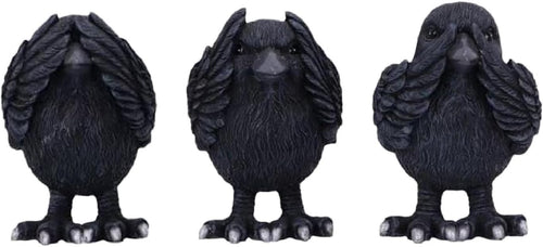 Three Wise Raven Figurines Resin 8.7cm Gothic Ornament Set Home Decor Gift