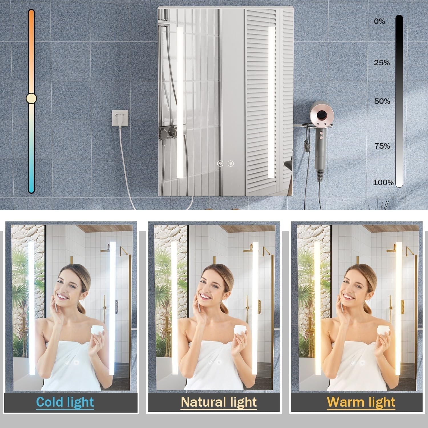 LED Bathroom Mirror Cabinet 60x80cm Wall Unit Demister Light Socket