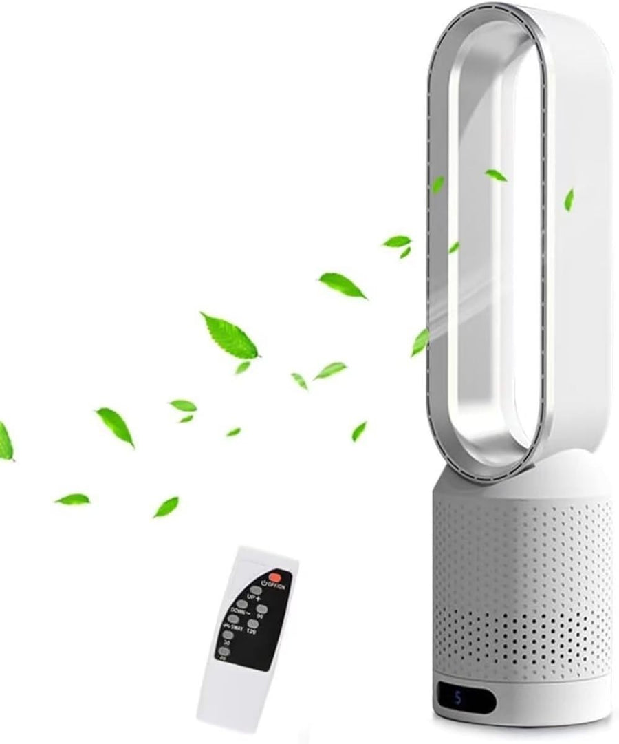 Bladeless Tower Fan 2-in-1 Air Purifier 8-Speed LED Touch Remote Control Silver