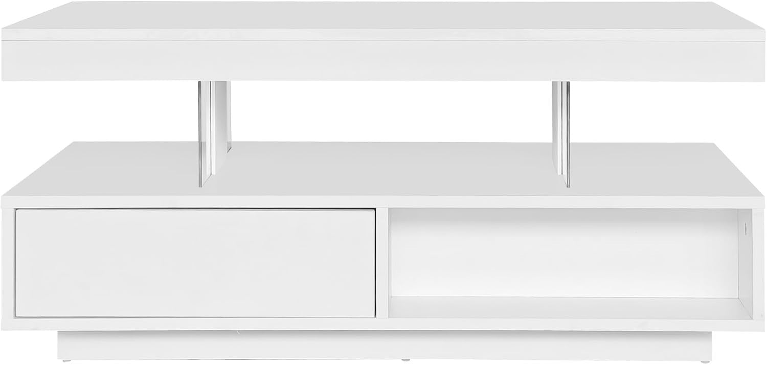 Modern High Gloss Coffee Table with 2 Drawers & Bluetooth LED, 95x50x42.5cm