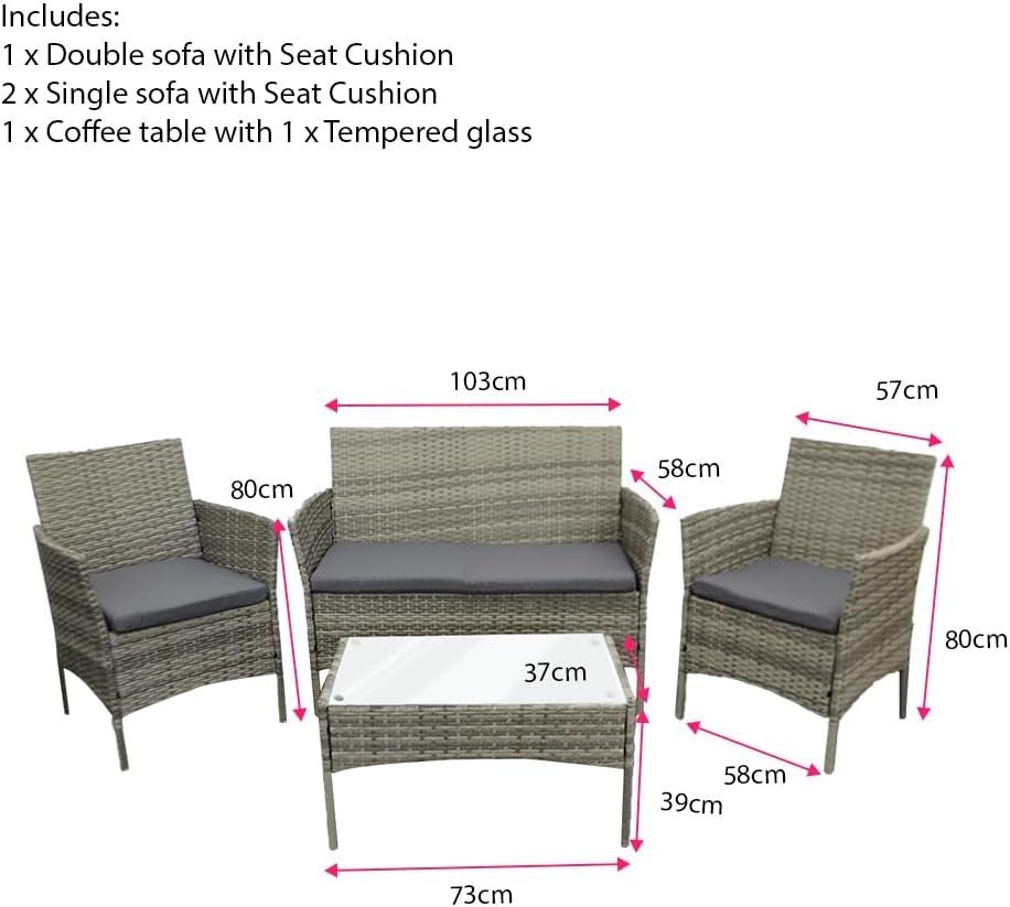 Outdoor Rattan Garden Sofa Set 4-Seater with Mixed Grey + Dark Grey Cushions