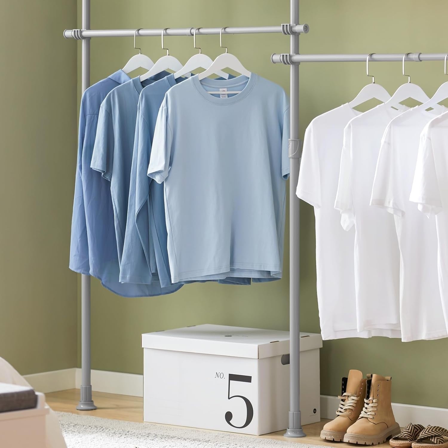 Telescopic Clothes Rail Heavy Duty Adjustable Wardrobe Grey