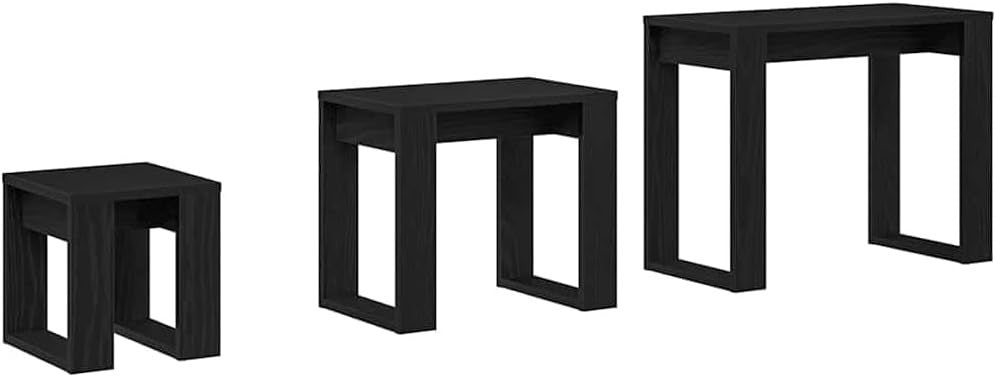 Space Saving Nesting Coffee Table Set 3 Black Oak Wood Modern End Tables