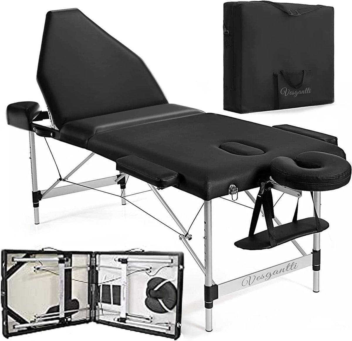 Portable 3 Section Massage Table Aluminium Foldable Beauty Therapy Bed 60cm