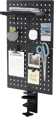 Clamp-On Steel Desk Pegboard 30×51cm Magnetic Organizer Panel Black