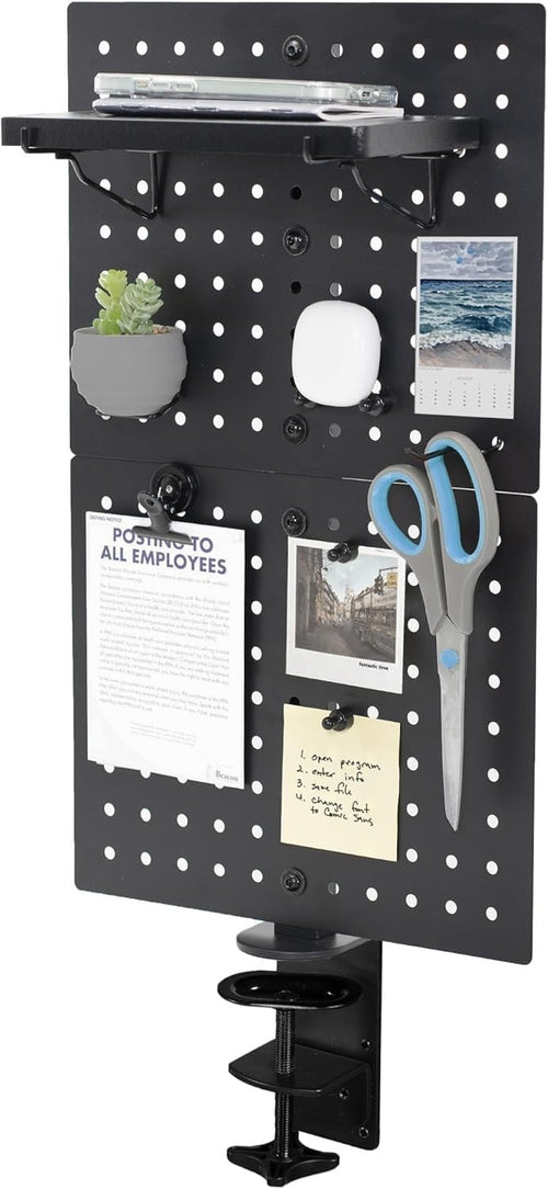 Clamp-On Steel Desk Pegboard 30×51cm Magnetic Organizer Panel Black