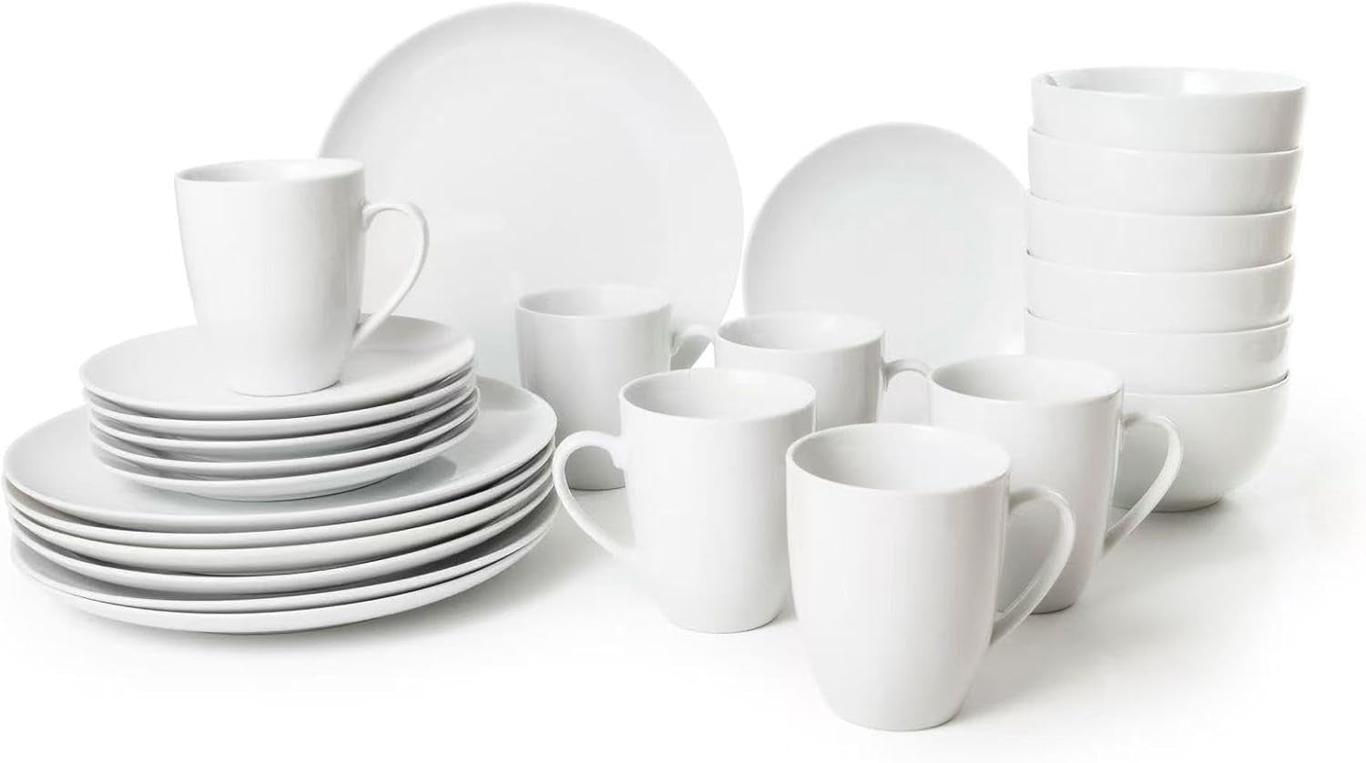 24 Piece Porcelain Dinnerware Set White Plates Bowls Mugs Dishwasher Safe