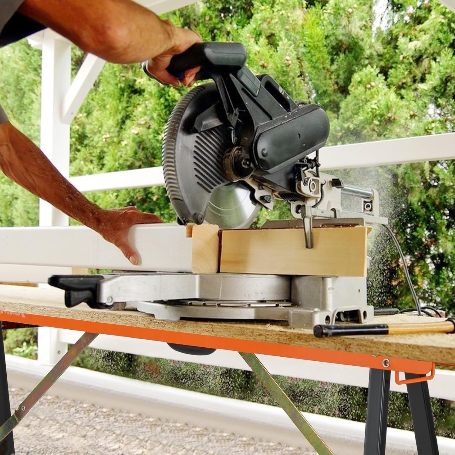 Folding Sawhorse Twin Pack Heavy Duty 375kg Non-Slip Metal Trestles Orange