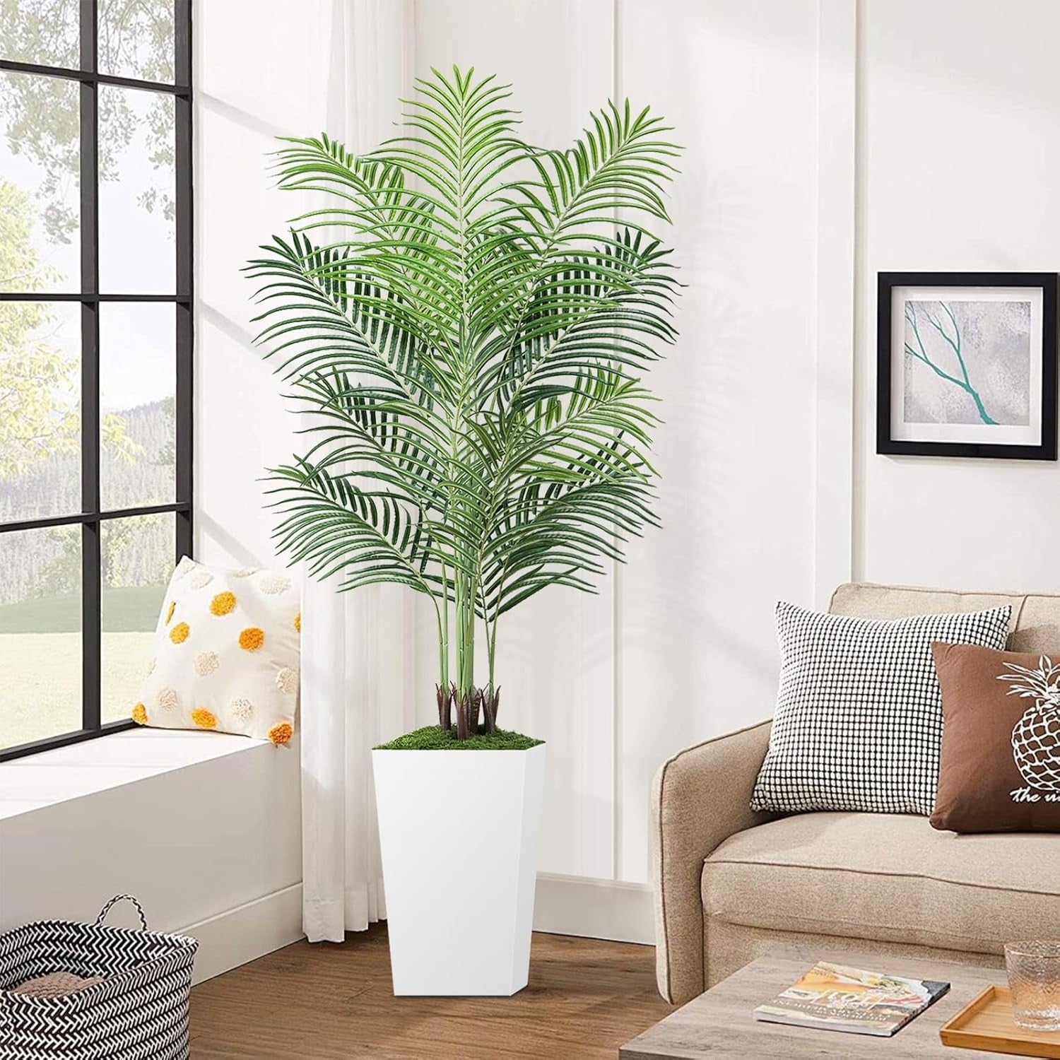6ft Artificial Palm Tree with White Planter Tall Tropical Indoor Home Decor