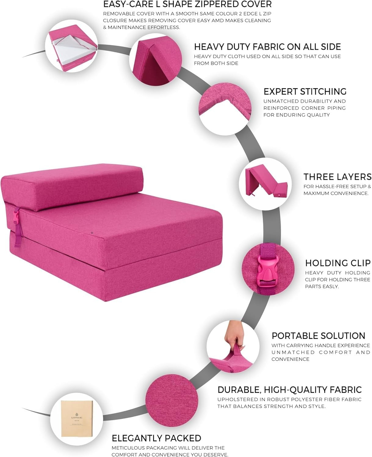 Z Bed Chair Futon Mattress Single Guest Sofa Fold Out Seat Fuchsia Pink