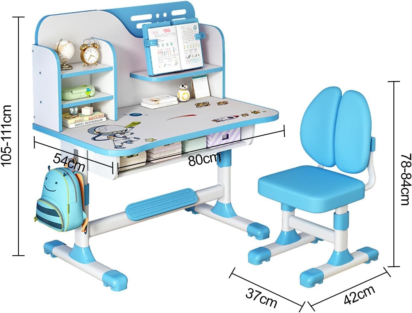 Adjustable Kids Study Desk & Chair Set w/ Drawer, Ergonomic Design