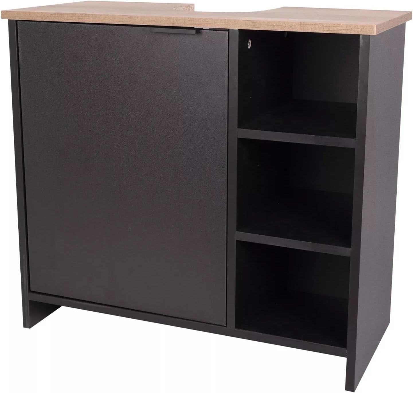 Under-Sink Bathroom Cabinet with 3 Shelves & Door, Compact 65x30x60cm