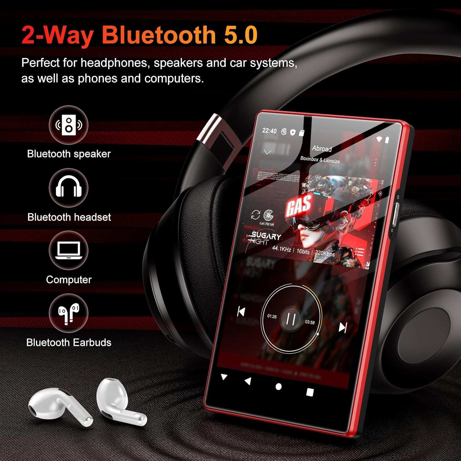 160GB MP3 Player 5" Touch Screen WiFi Bluetooth FM 1080P
