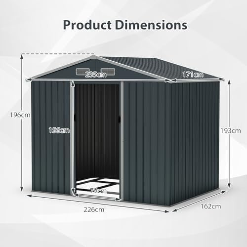 8x6FT Metal Garden Shed with Double Sliding Doors & Ramp Foundation