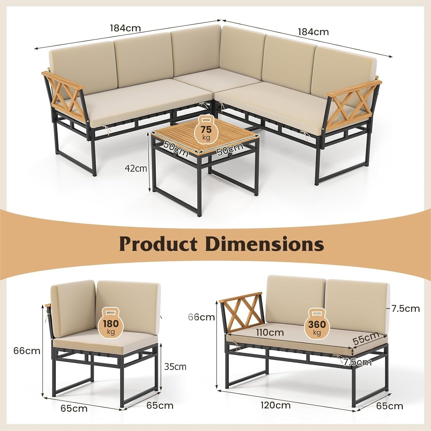 5 Seater Garden Corner Sofa Set w/ Coffee Table Patio Outdoor Furniture