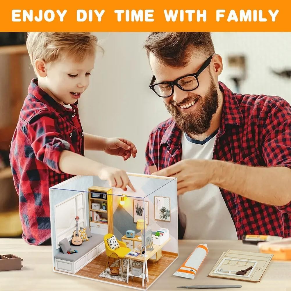 Miniature DIY Dollhouse Kit with LED Lights Furniture Decor Gift for Adults