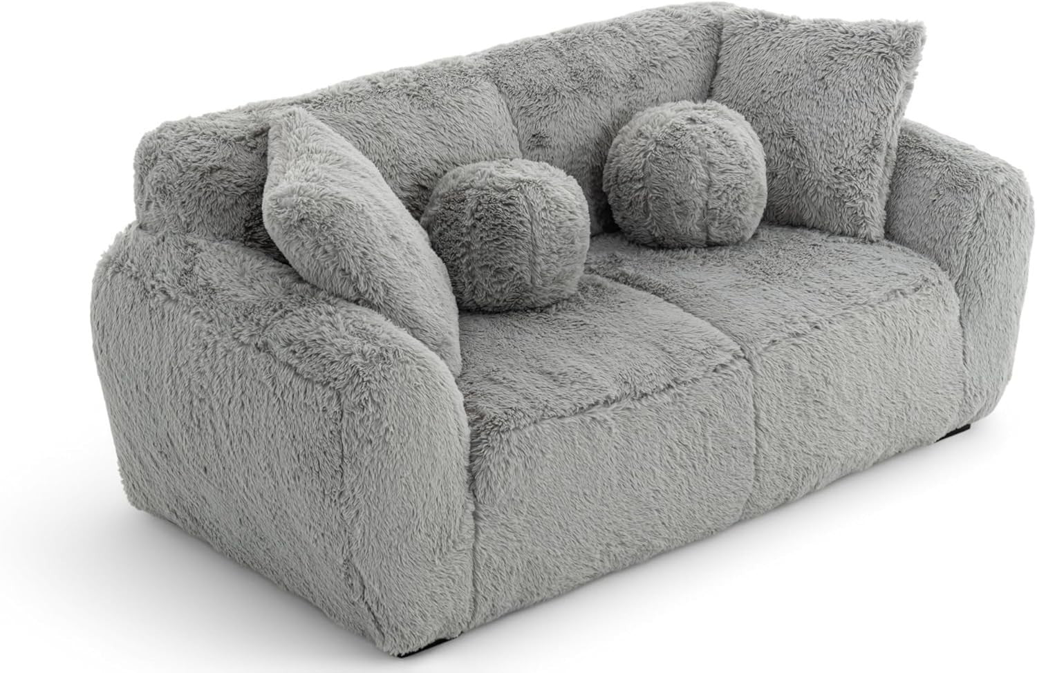 Grey Teddy 2 Seater Sofa Deep Seat Fluffy Faux Fur Comfy Lounge Couch