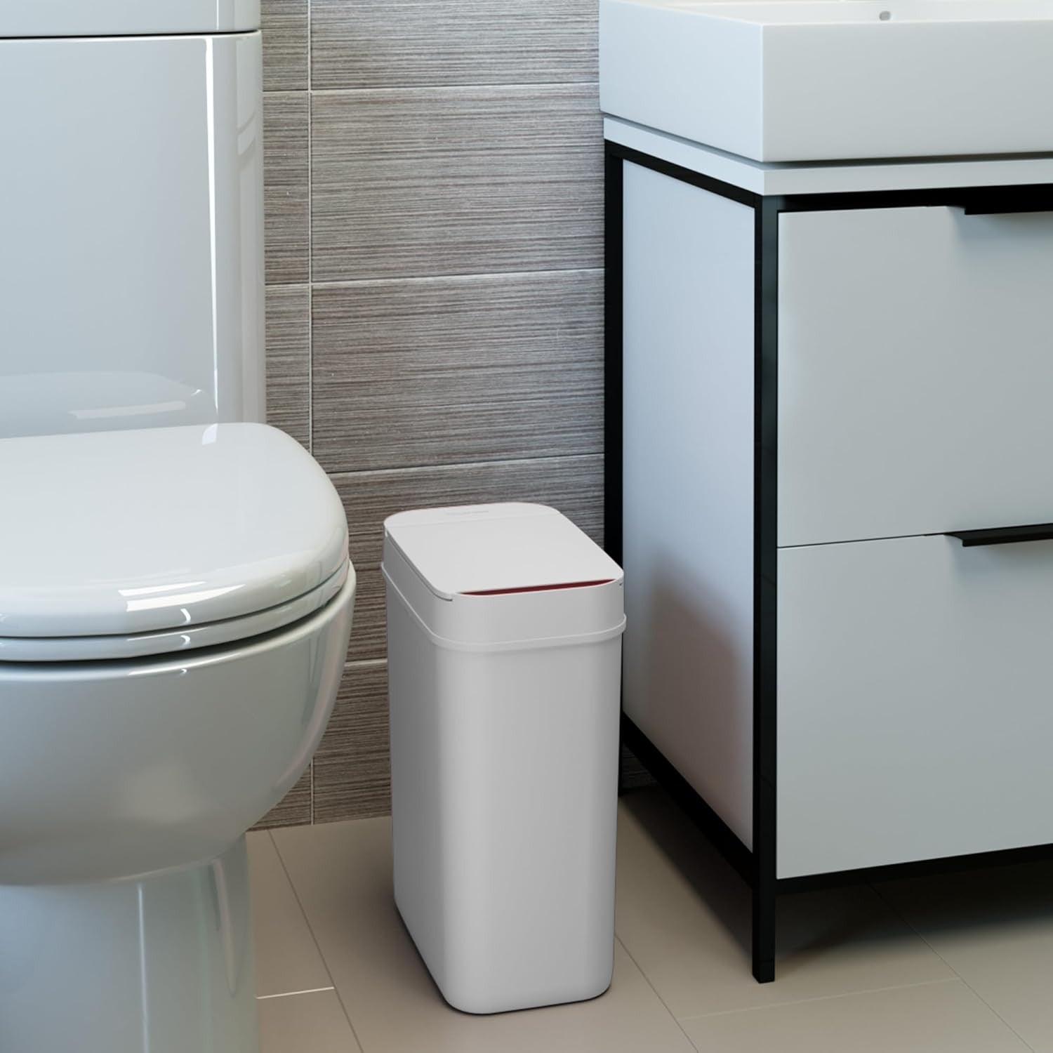 3 Gallon Touchless Bathroom Trash Can 10L Slim Sensor Bin White