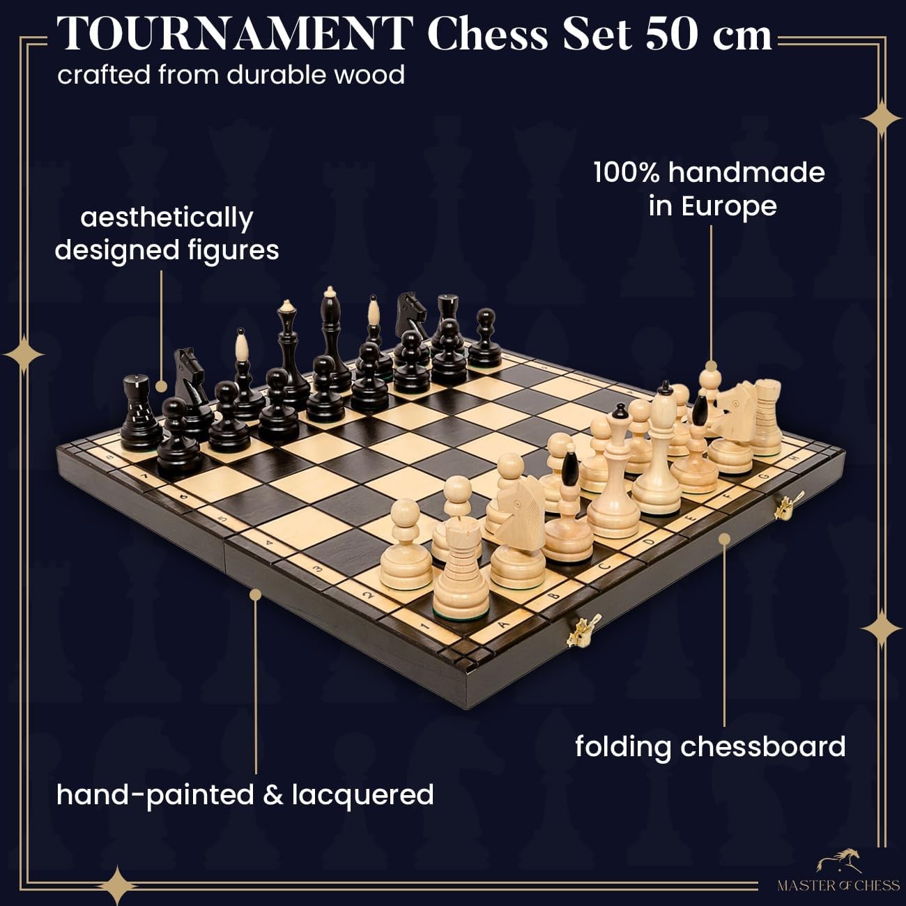 Tournament Wooden Chess Set 50cm Inlaid Foldable Board Staunton No.5 Pieces