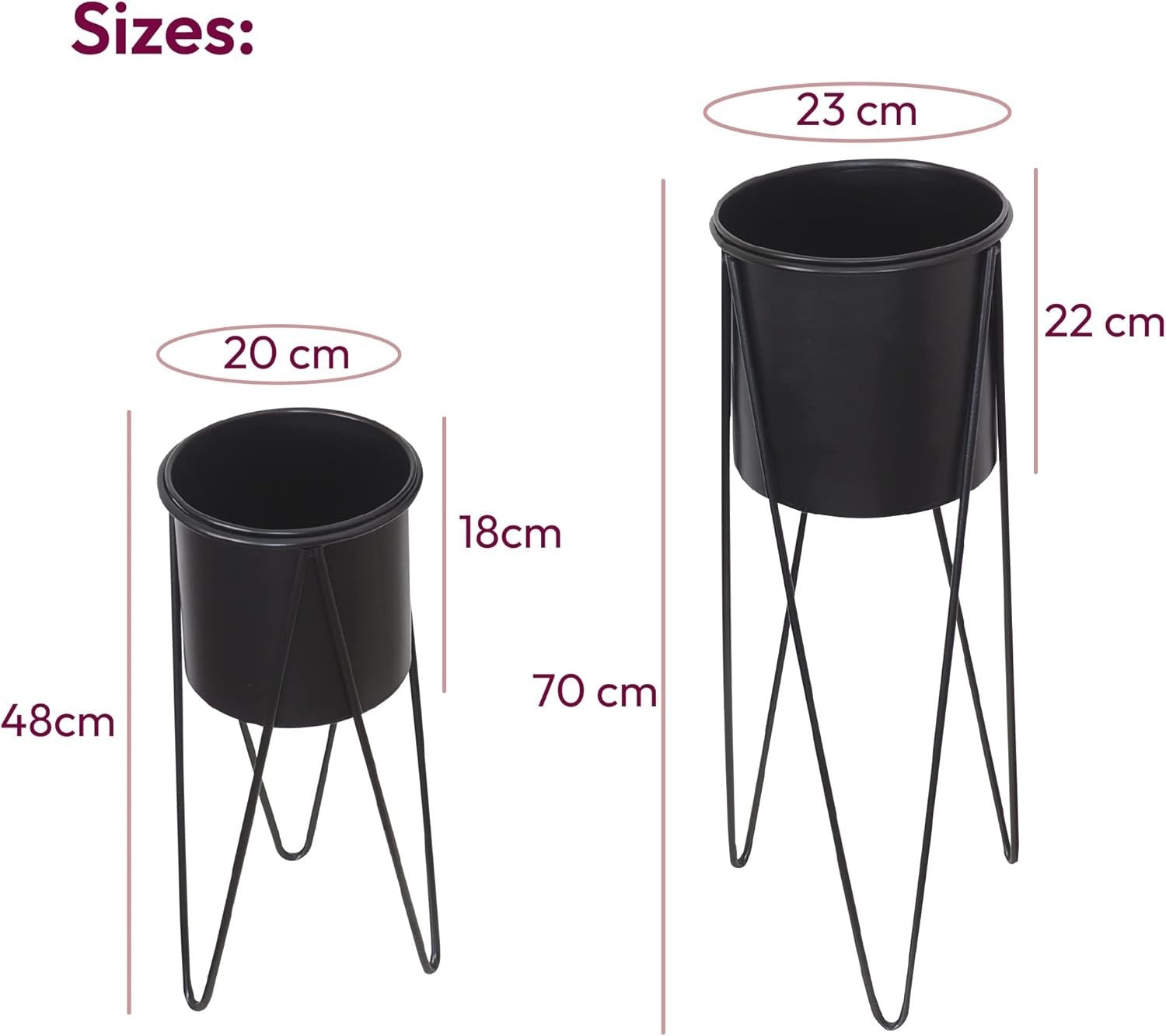 Set of 2 Tall Metal Plant Stands, Black Indoor Flower Pots with Legs for Home &