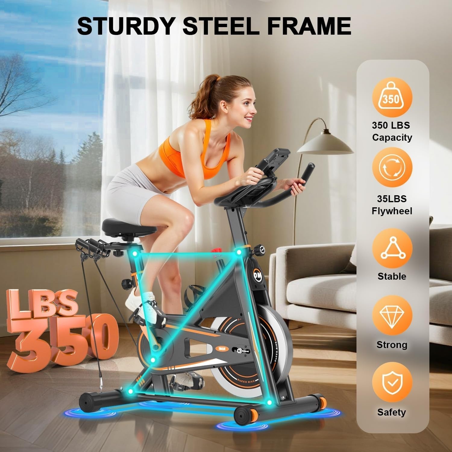 Silent Magnetic Exercise Bike w/ LCD, Tablet Holder, Bands, Rack & 360lb Cap