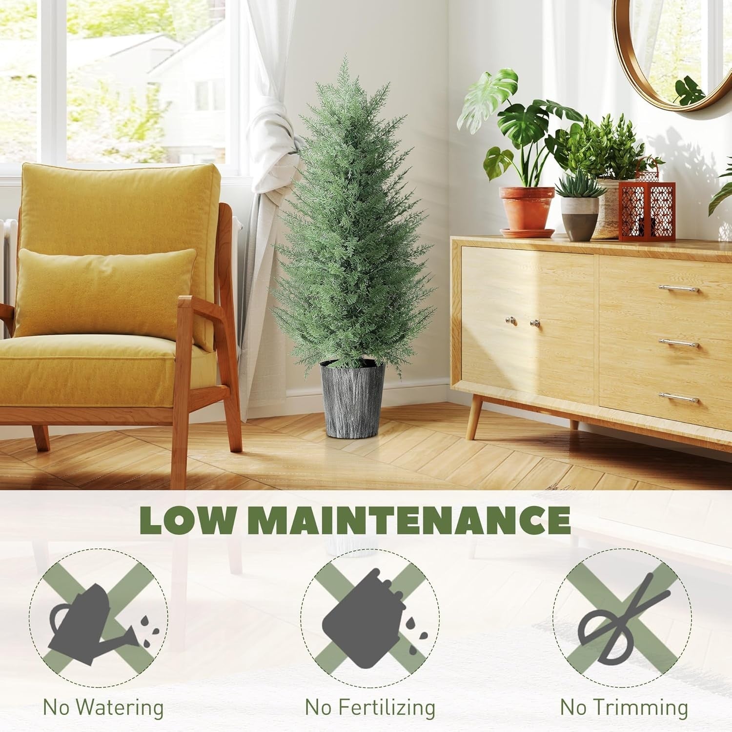Set of 2 Artificial Cypress Trees 90cm UV Resistant Faux Plants w/ Pots Outdoor