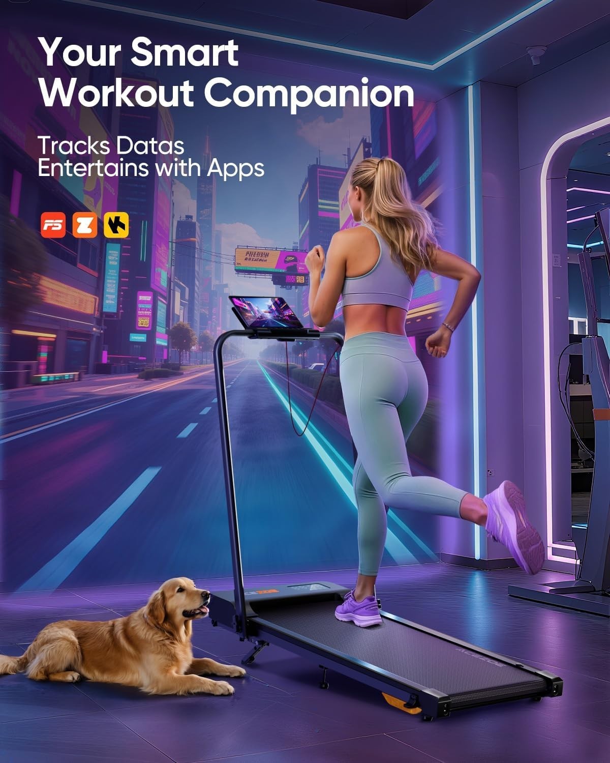 Folding Treadmill Walking Pad 10% Incline Under Desk Remote App 135kg