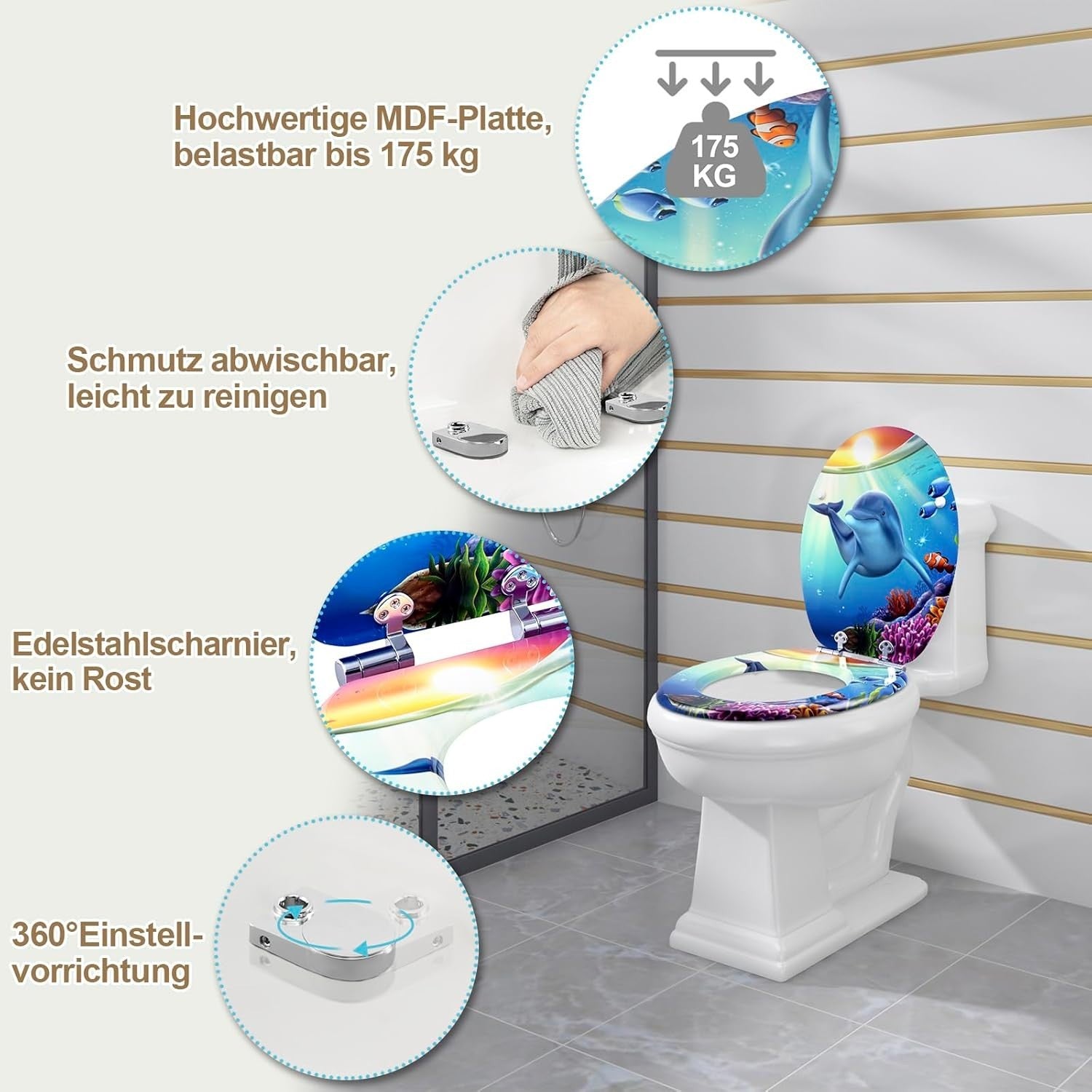 Soft Close O-Shape Toilet Seat MDF White Granite Quick Release Heavy Duty