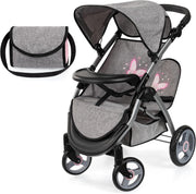 Twin Doll Pram Double Stroller Foldable Adjustable Handle Basket Bag