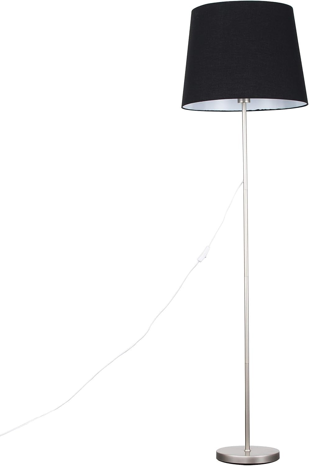 Modern Chrome Floor Lamp Tall Standing Light Black Shade E27 Bulb