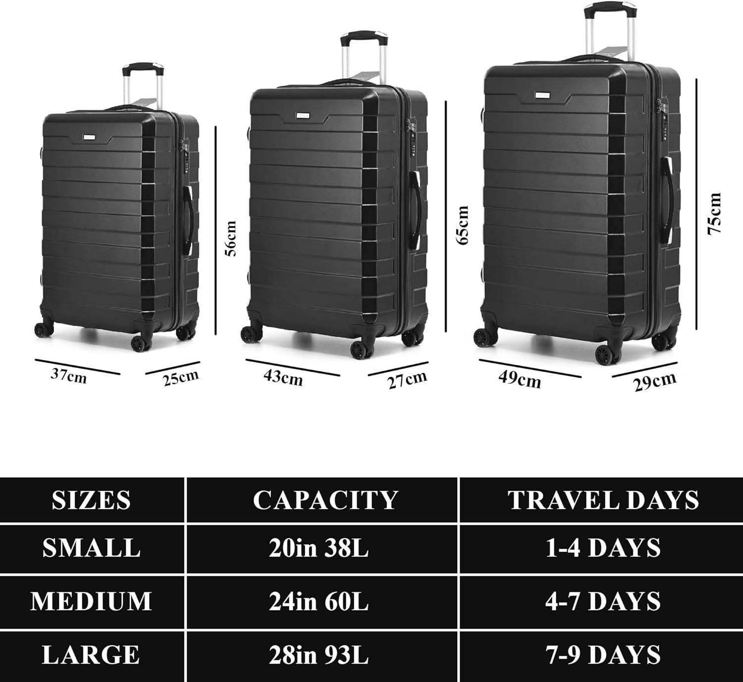 24'' Medium + 28'' Large Spinner Luggage Set PC Hard Shell TSA Lock
