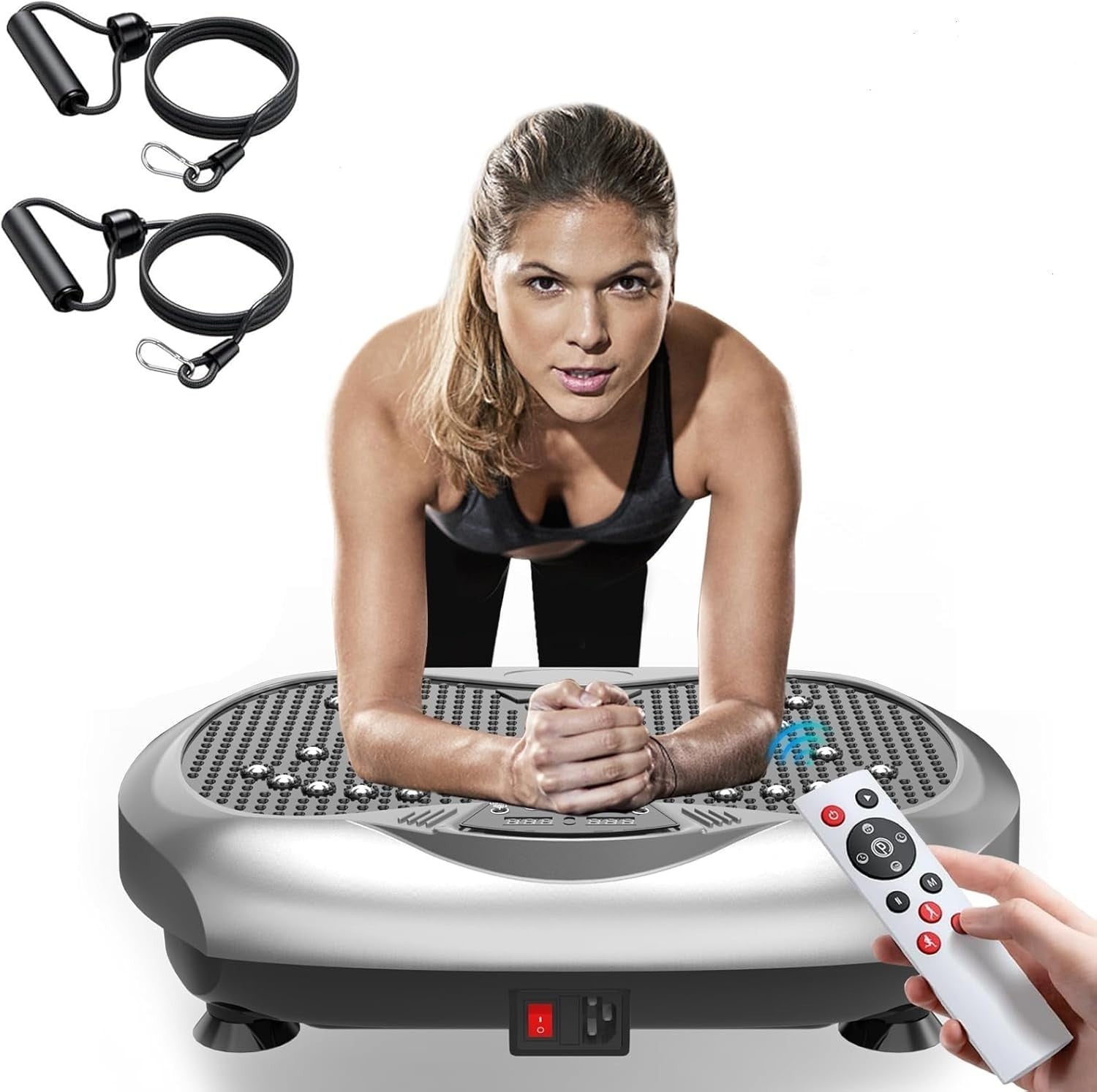 Metallic Silver Vibration Plate Exercise Machine Pilates Bar 350lb Home Gym