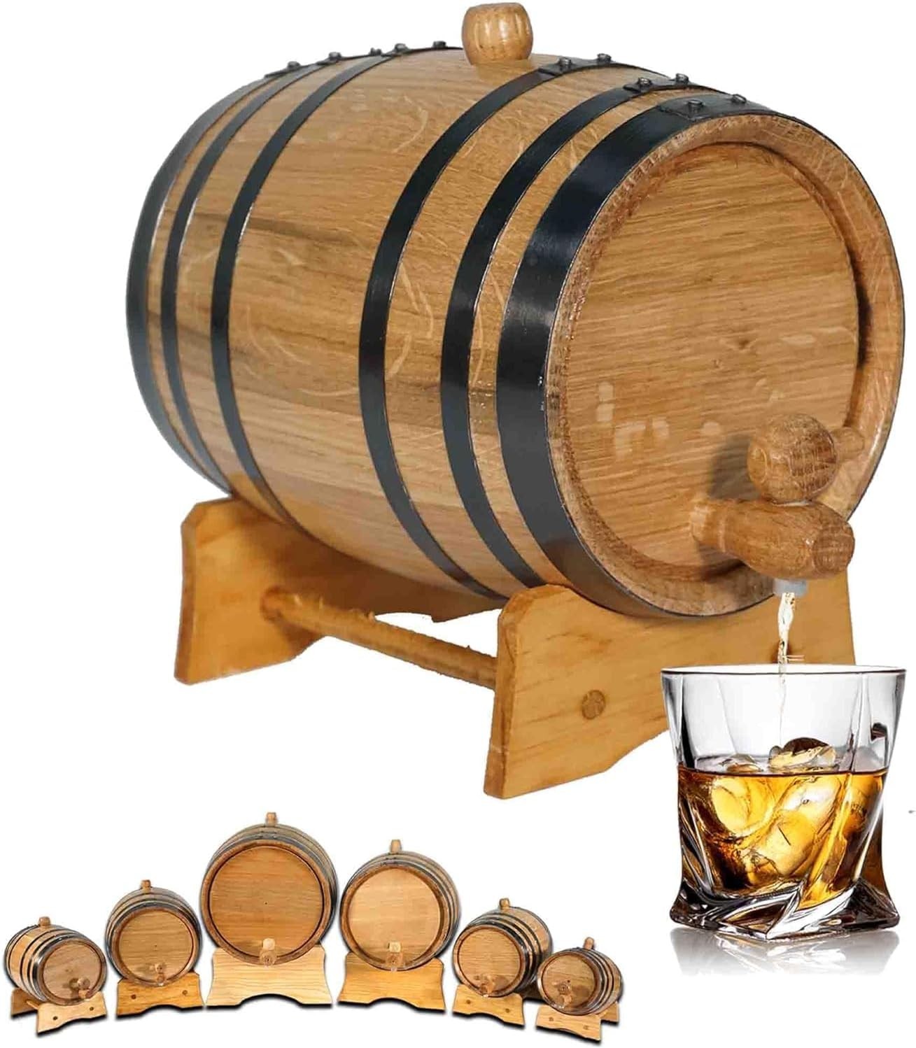 1L Oak Aging Barrel with Stand & Spigot | Mini Whiskey Rum Wine Decanter Gift