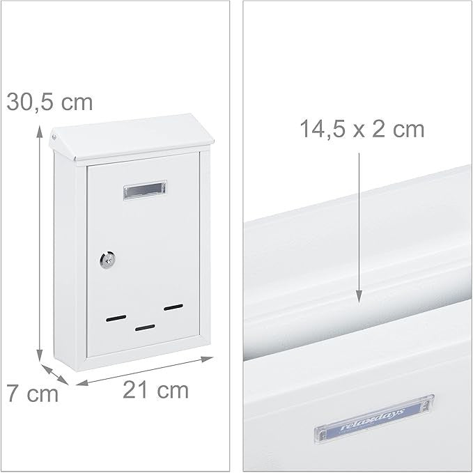 Lockable Wall Mounted Post Box with Keys – Compact Metal Mailbox White