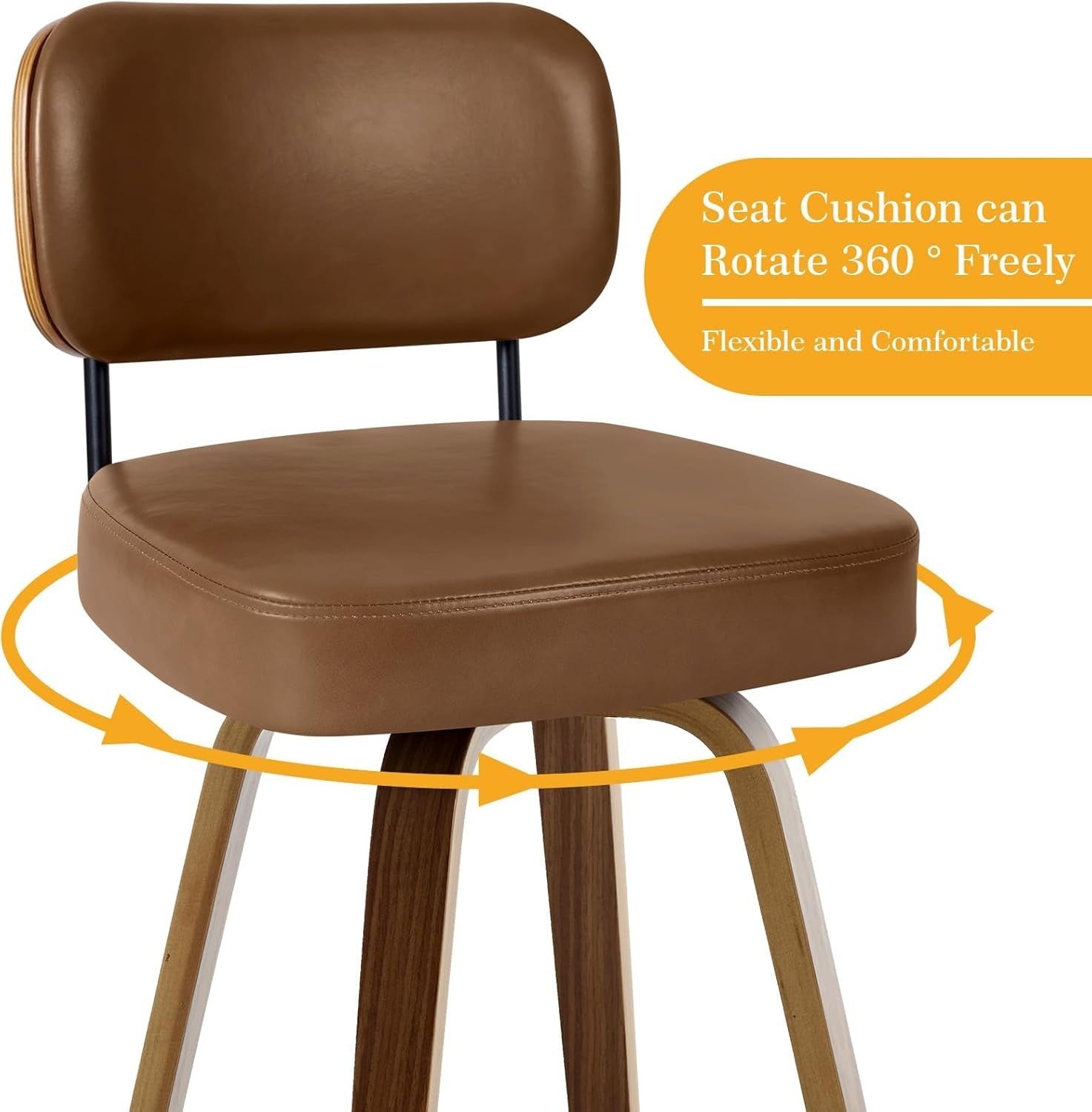 Brown PU Leather Swivel Bar Stools Set of 2 | Wooden Counter Chairs