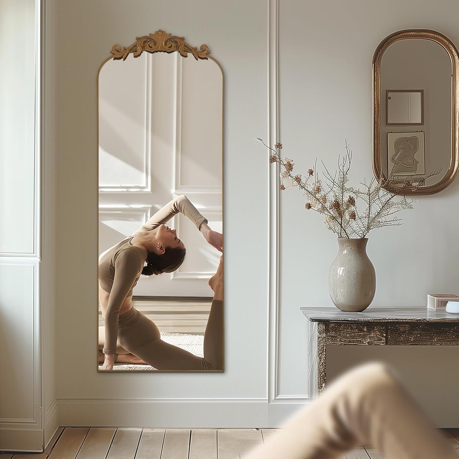 Gold Arch Full Length Mirror 146x44cm Wall Leaning Vintage Dressing Mirror