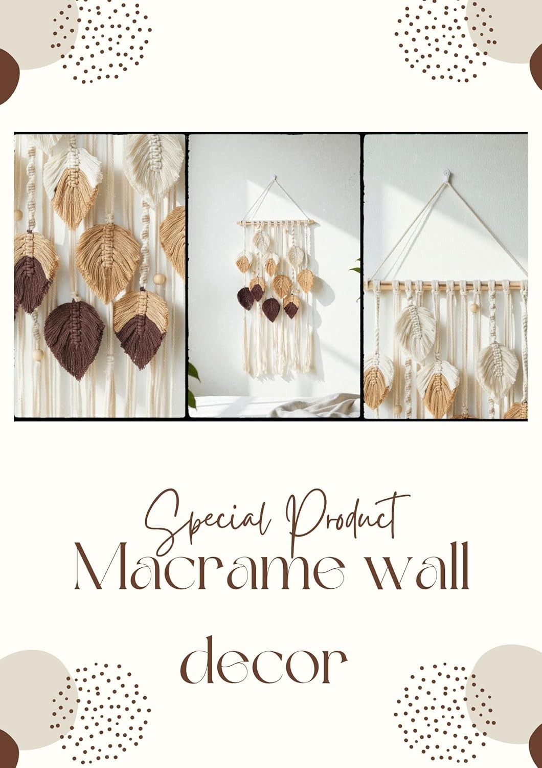 Boho Macrame Leaf Wall Hanging Handmade Cotton Tapestry