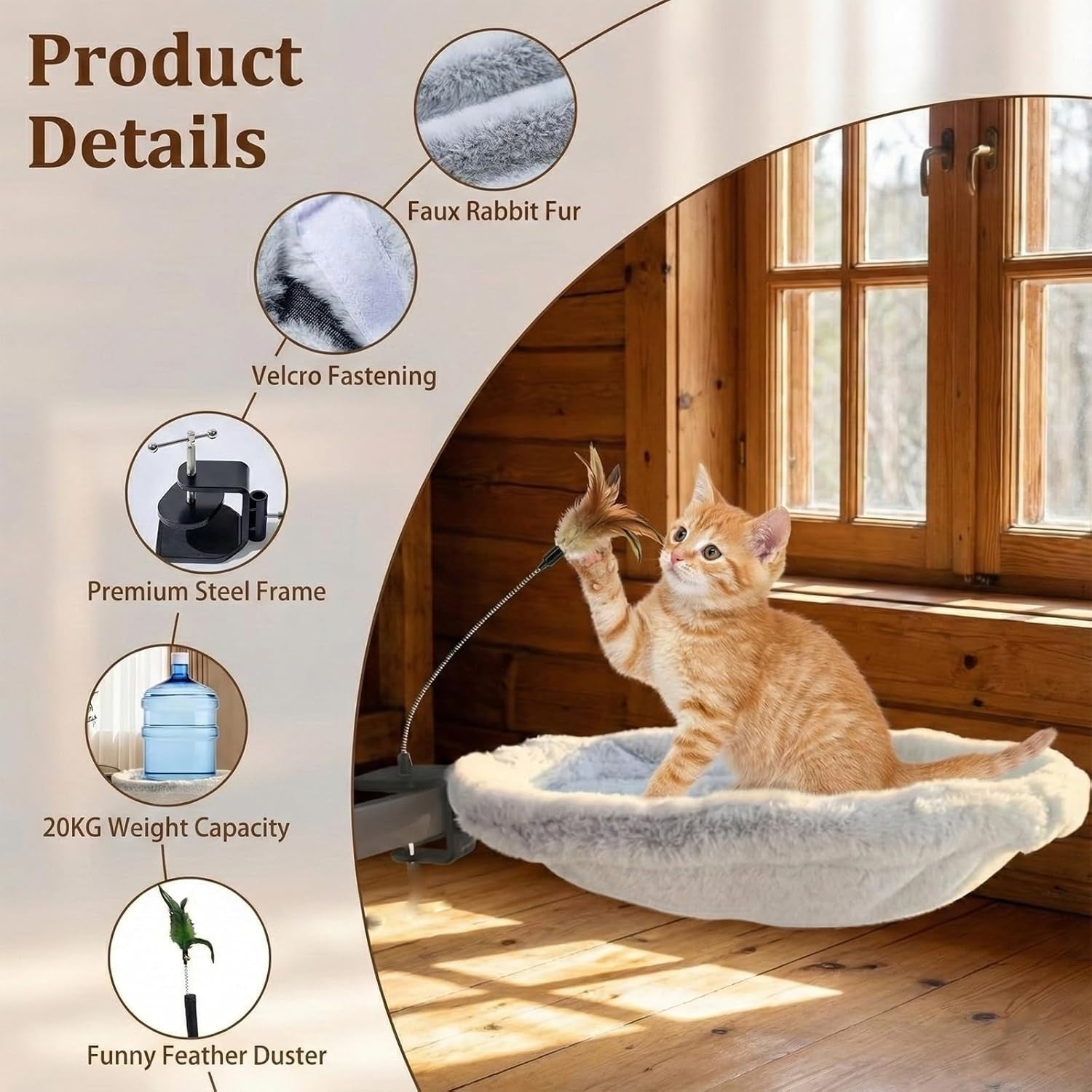 360 Rotating Desk Cat Hammock Clamp On Plush Cat Bed Perch