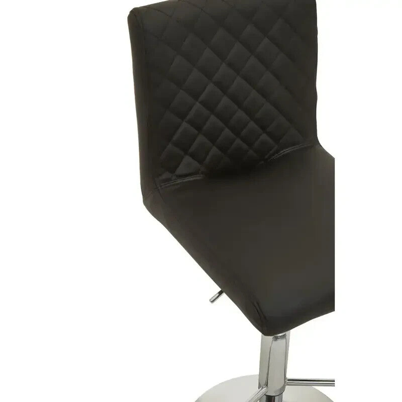 Black PU Bar Stool Chrome Base Swivel Adjustable Tufted Back Counter Chair