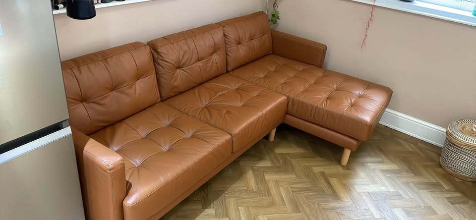Tan Luxe Deep Comfort Leather Corner Sofa (PTP)